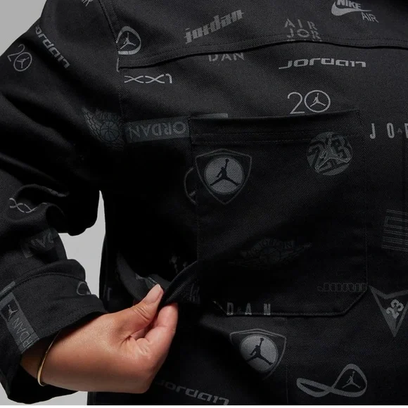 NWT Jordan Nike Heritage Black Icon Printed Cotton Twill Trucker Jacket - Picture 8 of 8